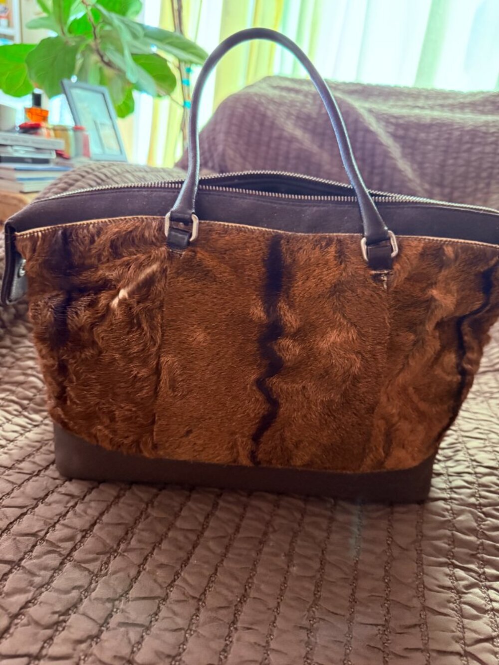 MIU MIU Hair On Vintage Handbag with Leather Handles and Fabric bottom and top - Picture 2 of 16